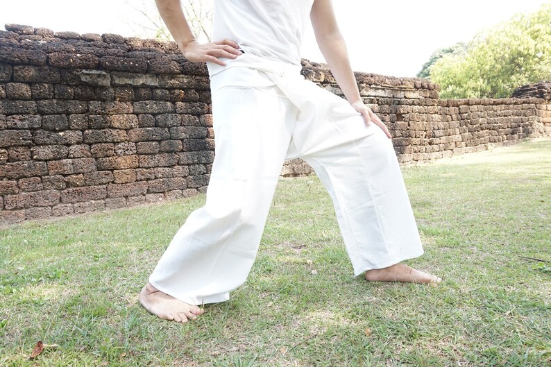 Thai fisherman pants White color for unisex, Yoga pants, Maternity pants, Cotton pants, Spa pants image 4