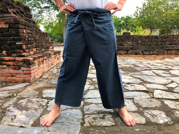 Thai fisherman pants Dark Blue color for unisex, Yoga pants, Maternity pants, Cotton pants, Spa pants