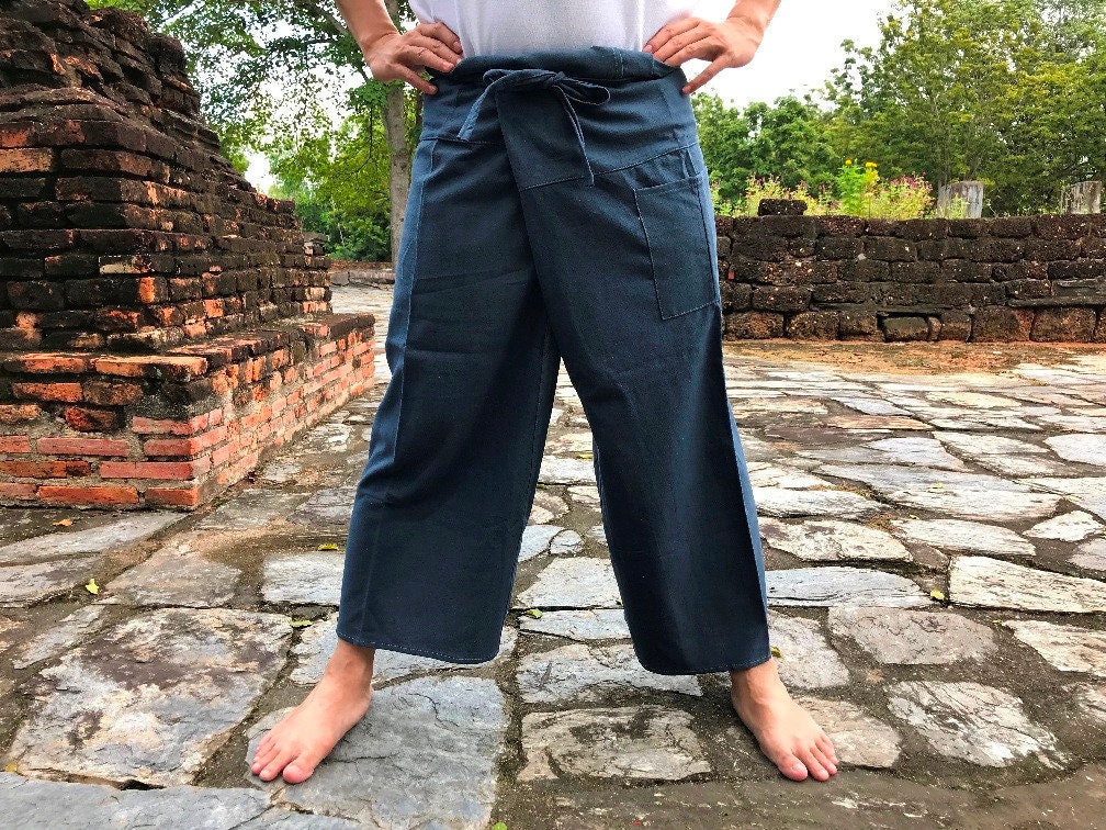Thai fisherman pants Dark Blue color for unisex, Yoga pants, Maternity pants, Cotton pants, Spa pants