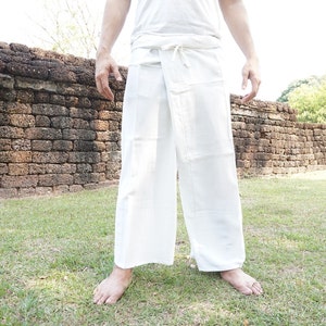 Thai fisherman pants White color for unisex, Yoga pants, Maternity pants, Cotton pants, Spa pants image 2