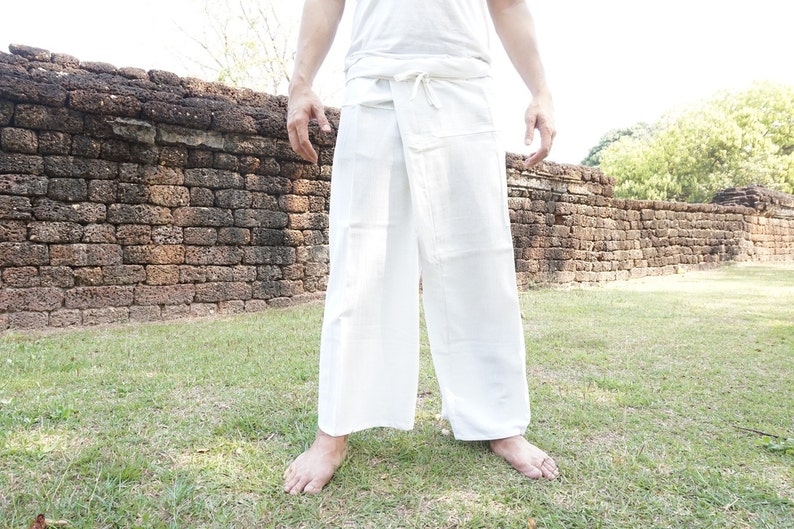Thai fisherman pants White color for unisex, Yoga pants, Maternity pants, Cotton pants, Spa pants image 2