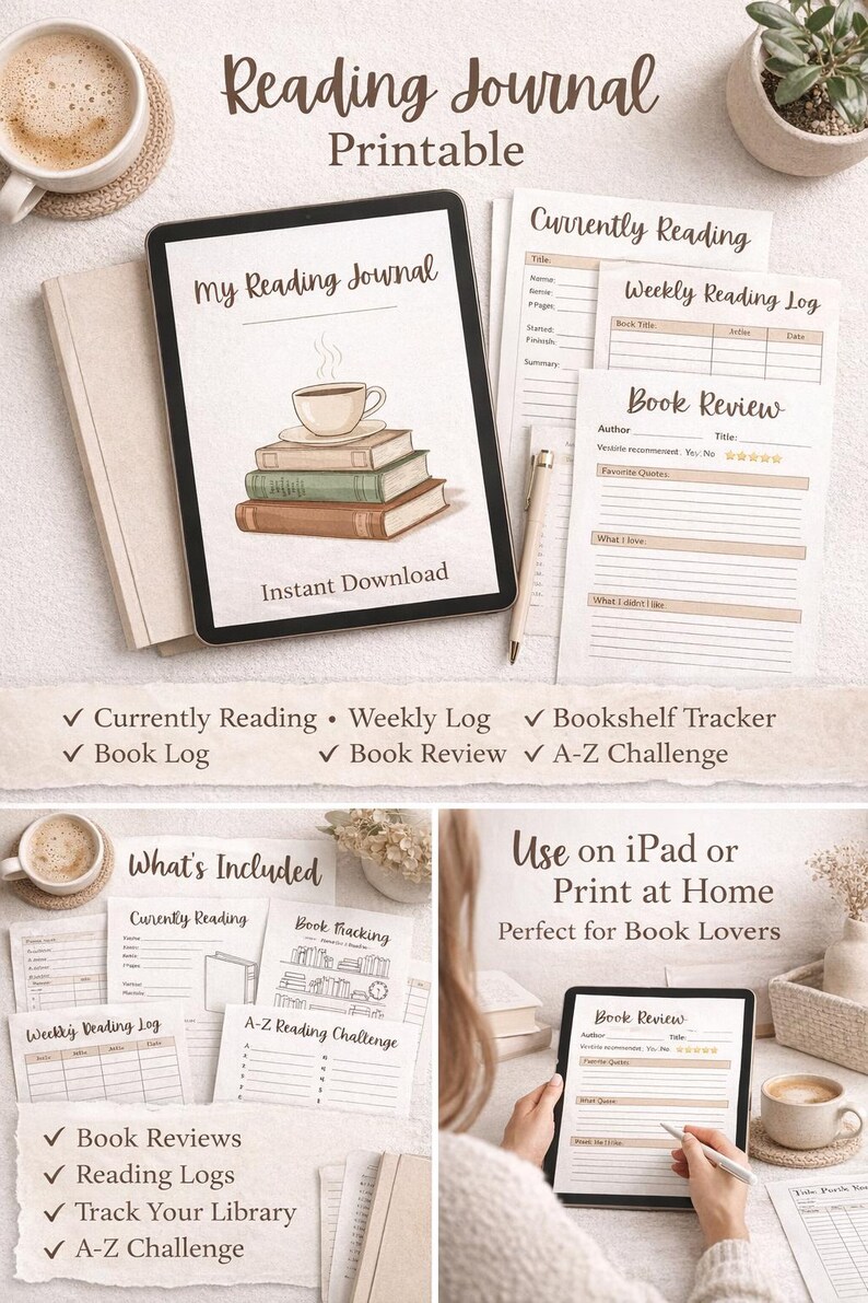Reading Journal Printable | Book Tracker & Review Pages | Reading Log ...