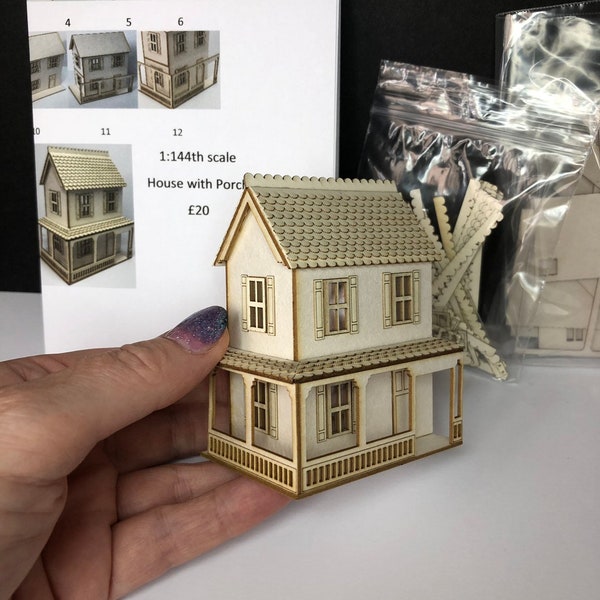 Miniature micro  dollshouse KIT with porch 1:144th scale home DIY make your own tiny house