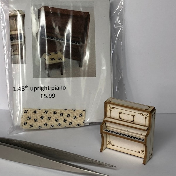 1:48th scale upright piano with stool and moving lid DIY make your own