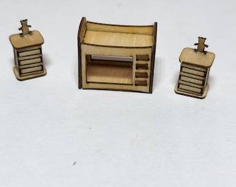 1:144 scale bunkbed kit with 2 sets of drawers and teddy bear ornaments DIY make your own micro furniture piece
