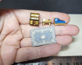 Miniature micro 1:144th 1/144 scale.welsh dresser hutch,table, chaise lounge and rug