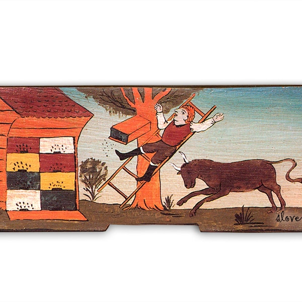 Beehive panel, Beehive  Frontboard, Traditional Folk Paintings, Funny paintings, Beekeeping Slovenia traditon, Fridge Magnet