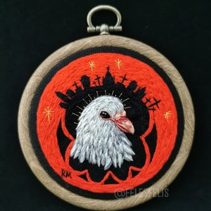 Embroidery Artwork White Dove Crown of Tombs