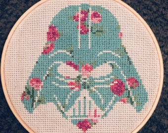 Floral Darth Vader cross stitch