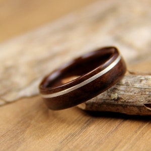 Wood Ring - Size 8 - Santos Rosewood with Offset Sterling Silver Wire Inlay - Ready To Ship Bentwood Ring
