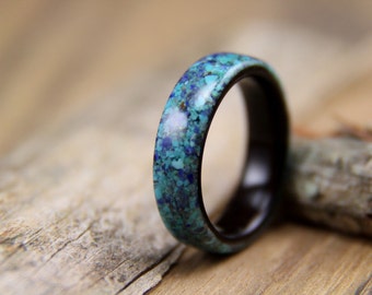 Ebony with Turquoise and Lapis Lazuli Bentwood Ring - Handcrafted Wooden Ring