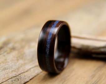 Ebony Wood Ring with Lapis Lazuli Inlay Handcrafted Bentwood Ring