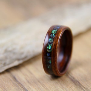 Wood Ring - Size 5.25 - Santos Rosewood Bentwood Ring with Paua Shell Inlay - Ready To Ship Handcrafted Wooden Ring