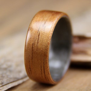Hawaiian Koa lined with Grey Maple Bentwood Ring - Handcrafted Wooden Ring