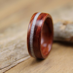 Waterfall Bubinga with Mother of Pearl Inlay Handcrafted Bentwood Wooden Ring
