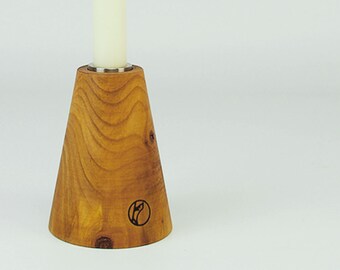 Vesuvius - wooden candlestick with stainless steel, cherry wood turned, wooden gift for nature lovers, Holvulkan for candle decoration