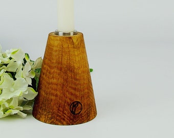 Vesuvius - wooden candlestick with stainless steel, oak turned for a beautifully laid table, wooden volcano for table decoration