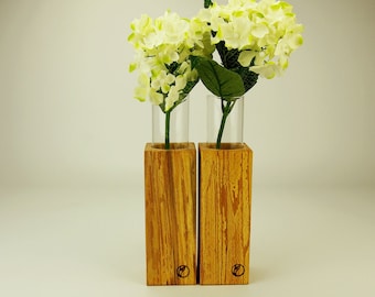 Wooden vases set of 2 beech wood with glass insert, wooden gift made of natural materials, wood design, decoration for indoors, natural product