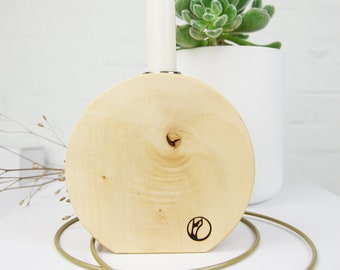 Kerzenleuchter 'BALI' aus Holz mit Edelstahleinsatz, Frühlingsdekoration, minimalistisch eleganter Kerzenständer aus hellem Ahornholz