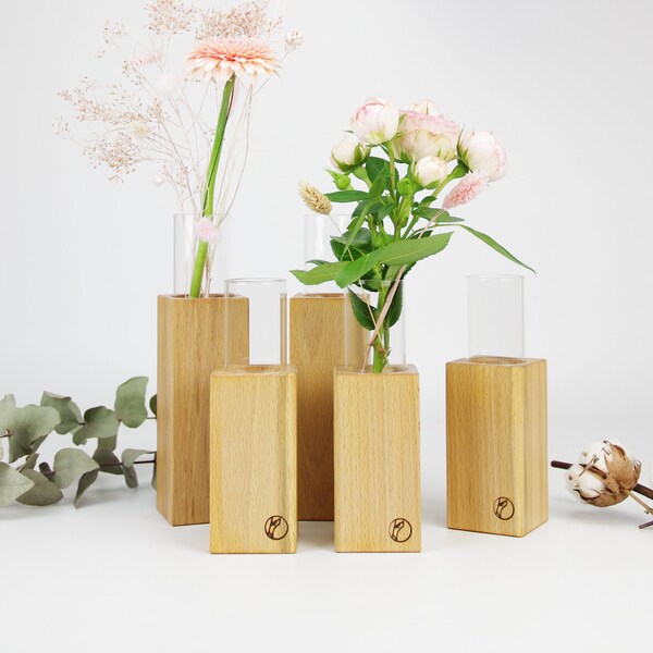 Wood and Glass Vase Etsy