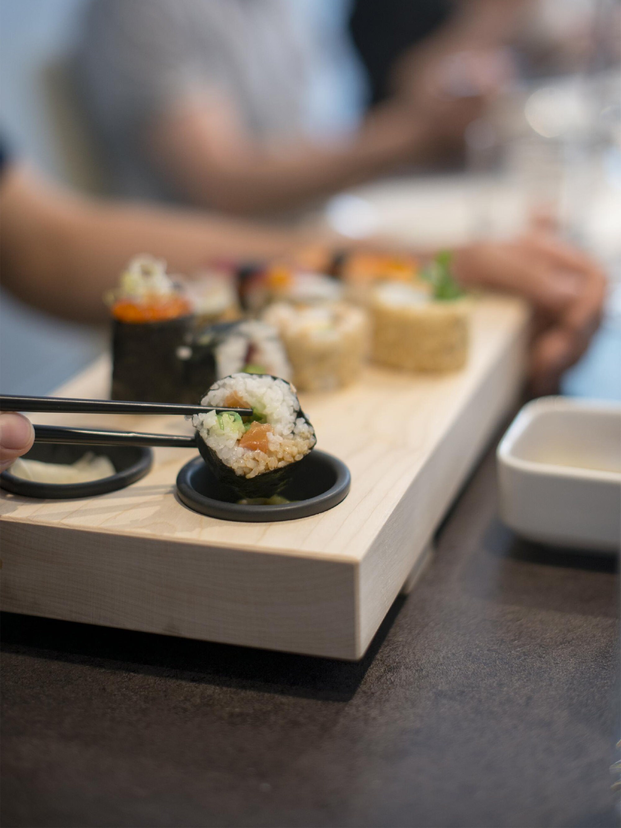 sushi pottery blue plate ,stoneware hand built tray, blue floral plate