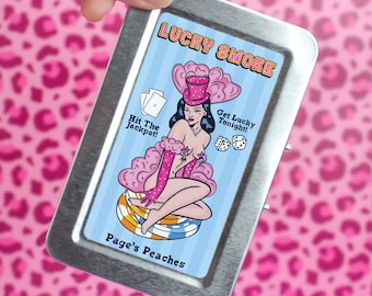 Lucky Smokes Tin Case: Compact Vintage Joint Holder