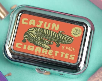 Cajun Cigarettes Portable Ashtray | Metal Pocket Receptacle - Built-In Holder, 2.35"x1.5"x0.74