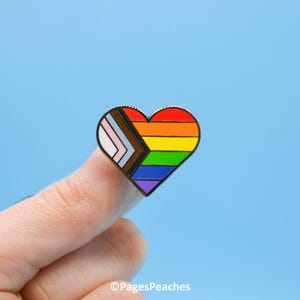 Progress Pride Heart Hard Enamel Pin For Queer LGBTQ Support Work Pin