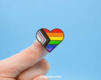 Progress Pride Heart Hard Enamel Pin For Queer LGBTQ Support Work Pin