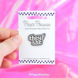 Hard Enamel They/She Pin LGBTQ Pronoun Pin for Work SILVER