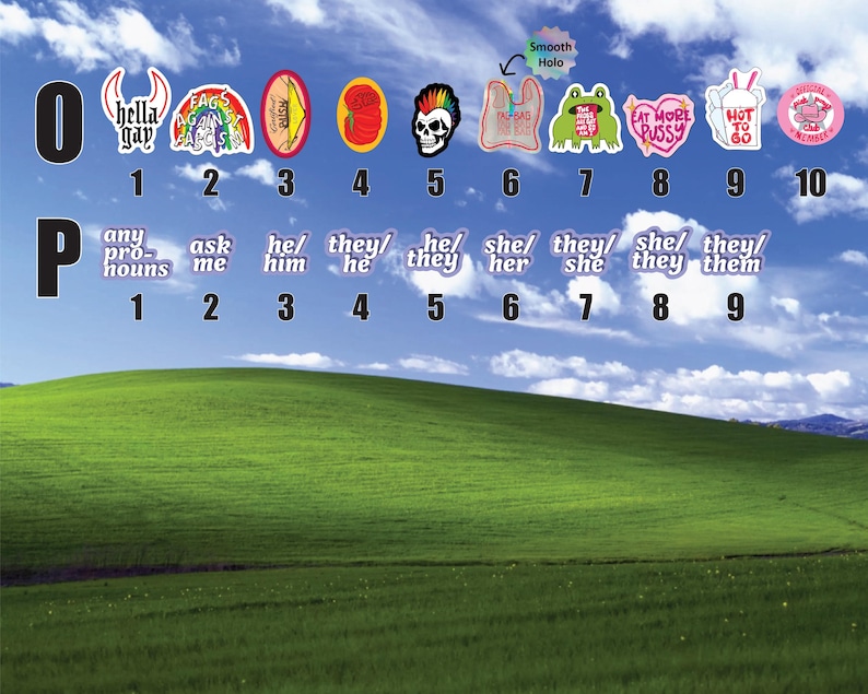 The image is a collage of various stickers and illustrations related to gender and gender-related topics, including a "Smooth Hole" sticker, a "Holla Gay" sticker, and a "Holland" sticker. The image also includes a "P" sticker and a "H" sticker, along with other gender-related stickers and illustrations.