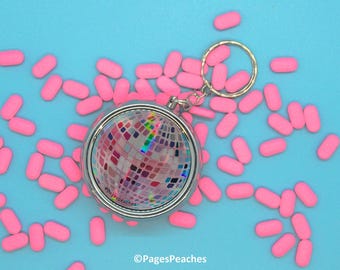 Disco Ball Pill Case Keychain – 3-Way Divider, Travel Medication Organizer