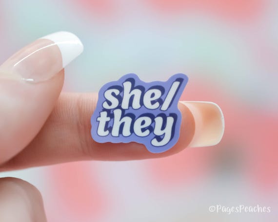 Mini She/They Sticker Small Pronoun Stickers for Badge Tiny Waterproof Phone Case Stickers
