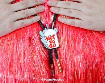 Hot to Go Bolo Tie – Queer Cowgirl Enamel Western Necklace – Gay Gift – Funny Rodeo Fashion – Alt Country Accessory