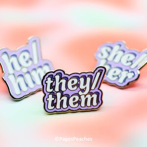 She Her Pronoun Pin, Small Silver Hard-Enamel Lapel, Wearable Badge With Rubber Clutch, For Work Or School| 1 x 0.8 image 3