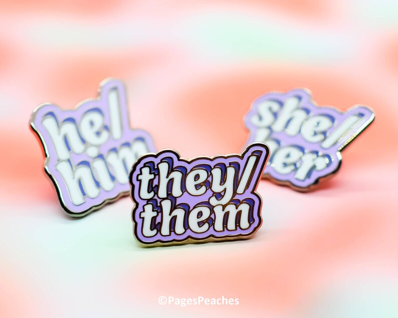 She Her Pronoun Pin, Small Silver Hard-Enamel Lapel, Wearable Badge With Rubber Clutch, For Work Or School| 1 x 0.8 image 3
