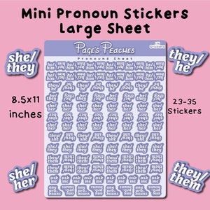 Mini Pronouns Sticker Sheet Bulk Small Pronoun Stickers for Name Tags and Badges  (Large Sheet)