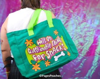 Snacks Cute Canvas Tote Bag with Inner Pockets for Travel With Key Ring | Will Do Questionable Things For Snacks