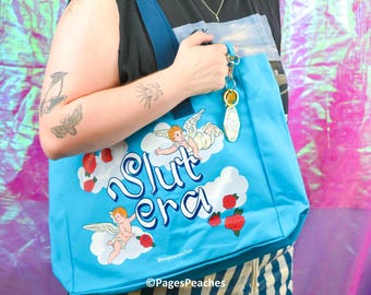 Slut Era Cute Canvas Tote Bag with Inner Pockets for Travel With Key Ring
