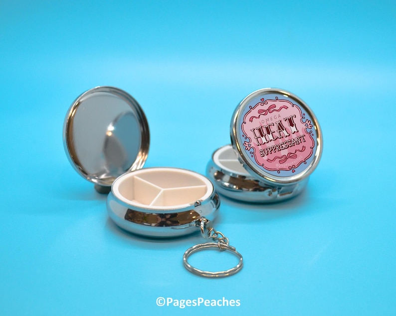 Omega Heat Suppressant - Cute Keychain Pill Case: 3-Way Divider for Travel or Daily Meds image 3