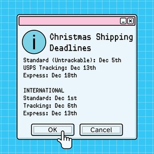 The image is a collage of various images, including a computer window with a shipping notification, a shipping label, and a hand pointing to a button.