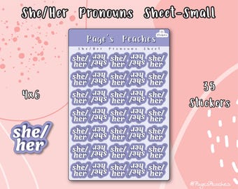 Mini She/Her Pronouns Sticker Sheet Bulk Small Pronoun Stickers (Small)