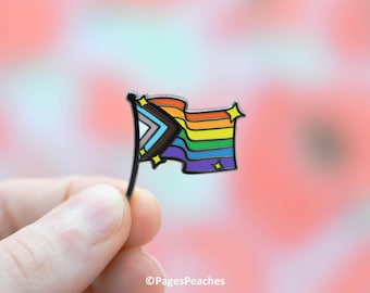 Progress Pride Flag Hard Enamel Pin For Queer LGBTQ Support Work Pin