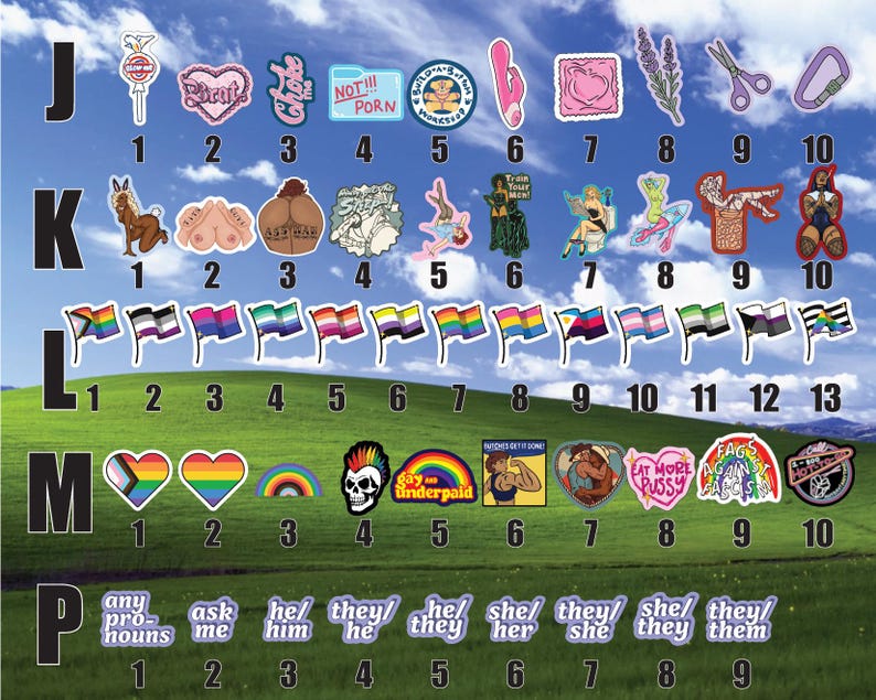 a collection of stickers and illustrations related to gender and LGBTQ+ pride, including various symbols and phrases.