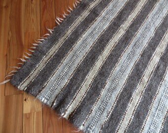 Handwoven Wool Area Rug: Brown Striped Scandinavian Rustic Decor