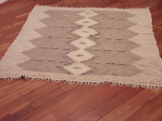 Handwoven Wool Rug: Dark Beige Bohemian Area Rug