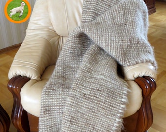 Handmade Wool Blanket: Beige Woven Bedspread, Queen Size