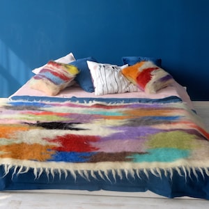 Handmade Wool Throw Blanket & Pillow Set: Carpathian Hutsul Lizhnyk