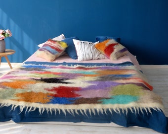 Handmade Wool Throw Blanket & Pillow Set: Carpathian Hutsul Lizhnyk