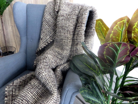 Handwoven Wool Blanket: Modern Rustic Bed Throw, Sofa Cover